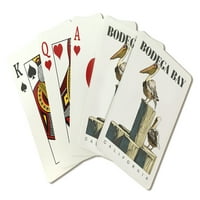 Uvala Bodega, Kalifornija, Pelikan i piling, ikona, Lantern Press, Premium igraće karte, paluba za karticu s jokerima, Sjedinjene Američke Države