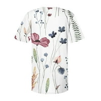 Royallovenje vrhovi za žene cvjetni print Crewneck casual bluza dugmad plutaju se majica s kratkim rukavima