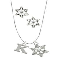 Delight nakit silvertone Veliki početni - K - srebrni ton snježne šarm ogrlice i naušnice