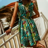 Maxi haljina za ženska haljina za sunčanje V-izreznog bez rukava zelena XL