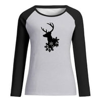 Wiueurtly Basics Majica s dugim rukavima Žene Ležerne prilike okrugli vrat Snowflake jelena Glava Ispiši