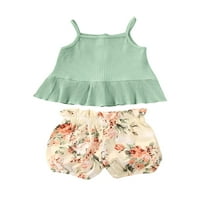 Inevenn Toddler Baby Girls Hotsas Outfits Cvjetni print Ruffles Halter Crop prsluk vrhovi kratkih hlača