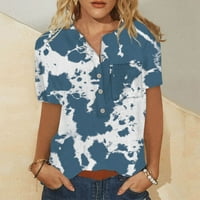 Ženske vrhove bluza Žene kratki rukav casual grafički grafički otisci Ljetne V-izrezne košulje tamno
