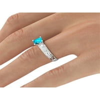 1. CTW Aquamarinski prsten sa dijamantima 14k bijela zlatna filigranska princeza