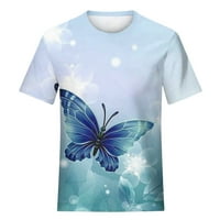 GDFUN ženske vrhove Butterfly Graphic Print Kratki rukav Košulje Modne povremene majice okruglih vrata