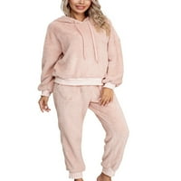 Luxplum Dame Sleepwear Elastična noćna odjeća za vuču Kavamas Postavljanje labavog salona Postavite zimske tople dukseve i pantnu ružičastu l