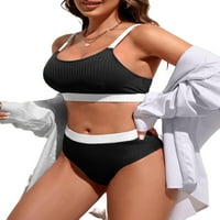 Ženska boja blok za špagete crni bikini setovi XL