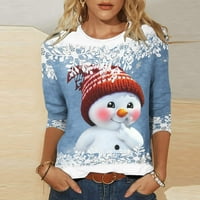 Božićni vrhovi za žene rukav plus veličine okrugli vrat snjegović lagane labave majice