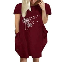 Eleluny Plus Size Ženska labava tiskana majica Haljina Holiday Casual Pocket Sundress Wine Crveno 3xL