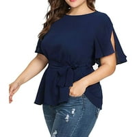 Labakihah T majice & Nbsp; za žene Ženska solidna plus veličina kratkih rukava s kratkim rukavima Bluza za bluzu na vrhu