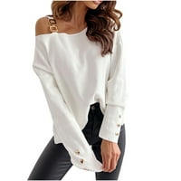 Žensko hladno ramena dugih rukava Tunic Thene casual pune boje bluza majica bijeli xl