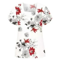 INLEIFE Ljetne majice kratki rukav modne žene Ljeto casual vrhovi stand-up ovratnik tiskanje latice