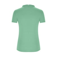 Ženski ruffle v izrez na vrhu Puff kratkih rukava s majicom Torbice Torpice Radna odjeća Elegantna labava fit bluza zelena xxl