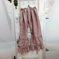 Charella ženska modna ruffled čipkasti pantalone pune boje casual labave hlače ružičaste, xxxxxl