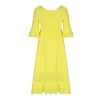 Ženska haljina za čišćenje Ženski ljetni novi temperament Elegamentalni V-izrez Srednja rukava od pune boje za odmor žuti xxxxxl