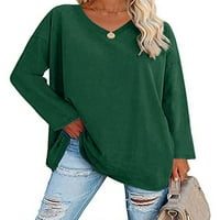 Avamo Women Majica Dugi rukav Tee V izrez T Majica Dame Plain Pulover Dnevna odjeća Tunika Bluza Green