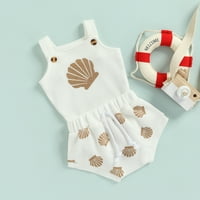 Douhoow Baby Girls Ljetni set odjeće, novorođenčad školjki Print Suspender Bodysuits + Hlače