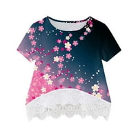 Caveitl 3-godina Djevojke Košulja Crewneck Slojevi cvjetni ispis Kratki rukav Slatka dječja bluza Čipka TOP Top kratkih rukava okruglih bluza i majica Pink