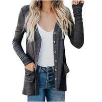 Zunfeo Fall Jacket za žene - dugi rukav Cardigan Slim Fit Otvoreni prednji povremeni turtleneck gumb niz čvrsta jakna sa džepovima tamno siva l