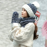 Šeširi Ženske zimske tople višebojne pletene šešire + šal + rukavice postavljene mornarice
