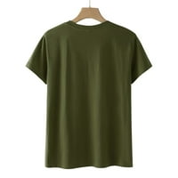 Lovskoo Ljetni vrhovi za žene Trendi bluze ispisani okrugli vrat majica Labava majica Olive Green