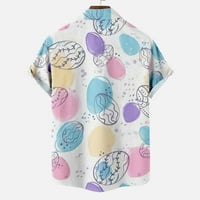 MENS tipka za uskrsnu jaje niz majicu Modni print Udobnost bluza na plaži vrhova rever gumba niz košulje sa džepom