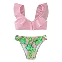 SNGXGN Girls Ruffles Flounce Ispisao dva bikinija set kupaći kostimi kupaći odijelo Djevojke kupaći kostim ružičasto 150