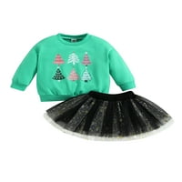 Bagilaanoe Toddler Baby Girg Božićne odjeće Dugi rukav Xmas Drvet TEST TUME SKYESSIRTSirt + Tutu suknja za djecu Xmas
