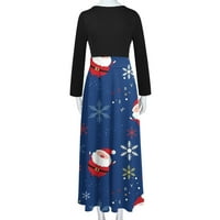 Božićne maturalne haljine za žene dugih rukava visoka struka tunika tunika maxi slatka grafička patchwork