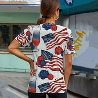 Lilgiuy ženske grafičke majice Dan neovisnosti tiskani vrhovi okrugli vrat s kratkim rukavom pulover