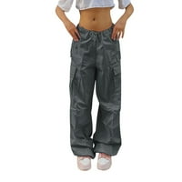 Wendunide casual pantalone za žene, ženske plus veličine privezene ravne teretne hlače ravno široka
