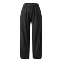 Ženske casual pantalone ženske dnevne casual osam duljina pantalona džepova elastična struka čvrste hlače crna veličina m