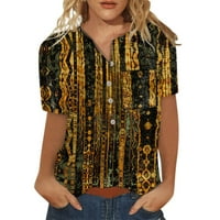 Ženske vrhove bluza Žene kratki rukav Ležerne prilike prugaste ljetne posade T-majice Gold 3xl