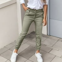 Teretne hlače za žene Radne ležerne vježbe Out struk čvrste fitness džepne tajice visokog gumba obrezane pantalone