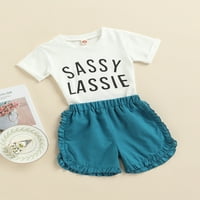 Biekopu Kid Baby Girl Hratke hlače Outfits, pisma s kratkim rukavima Bijela majica + elastični struk