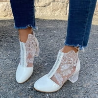 Tawop Bijele čizme za žene, dame prozračne čizme moda šuplje čipke Chunky visoke cipele sa visokom petom