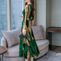 Mini haljine za žene modne jesenske dame o-vrat dužine koljena dugih rukava Leopard cvjetna haljina