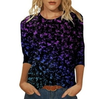 Dyfzdhu majica za žene dnevno 3D vintage print vrhovi tri četvrtine rukava okrugla vrata majica 3D tiskani cvijet labavi bočni split bluza tunika