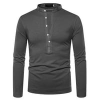 Muška majica Ležerne prilike Slim Fit Ugodni gornji gumb V izrez Solid Color Slim dugih rukava majice