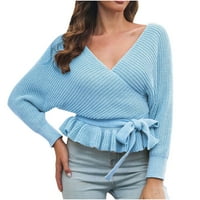 Vivianyo HD džemperi za žensko čišćenje plus veličina Žena čvrsto učvršćuju pleteni pleteni plemen dugih rukava s dugim rukavima bljesak bljesak bljeskalice