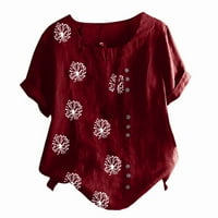 Košulja za žene Pamuk posteljina ljeto retro cvjetni vrhovi kratkih rukava za žene Dressy casual crew