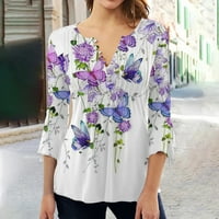 Auroural Womens vrhovi odozgo modni ženski ljetni V-izrez na rukavu za ispis ležerne majice bluza