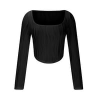 Tuphregyow ženski vrhovi čišćenje čvrstog modnog kvadratnog vrata bluza Slim dugih rukava tunika elastična