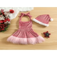 Bagilaanoe Newborn Baby Girgin Božićne haljine Širove ruffle rukavice bez rukava haljine za princeze + hat novorođenčad plišani trim patchwork tutu skakave suknje