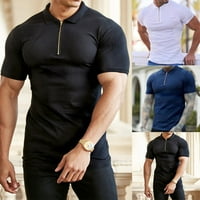 Muškarci Zip ovratnik vrhunsko rastezanje Slim Fit Majica kratkih rukava Casual Pulover Navy XL