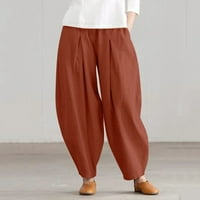 Pgeraug široke pantalone za noge za žene pamučne posteljine vrećice s elastičnim strukom opuštene pantalone