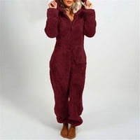 Ženska umjetna vuna dugih rukava Pajamas Casual Solid Color patentni zatvarač Labavi sa kapuljačom PAJAMAS,