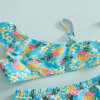 Wybzd Ljeto Sweet Kids Girls Bikini set kupaći kostimi Slatki ruffle tenkovi + bikini donje kupalište postavljeno plavi ananas 2- godine