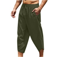 DXHMONEYH MENS casual posteljina kapri hlače lagane lagane elastične strugove za vuču ljetne plaže joga hlače obrezane pantalone