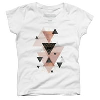 Geometrijski trouglovi u rumenilo i ružin zlatnim djevojkama bijeli grafički tee - Dizajn ljudi XS